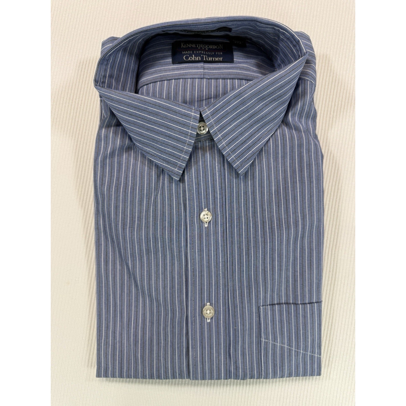 Kenneth Gordon Dress Shirt 16.5 34 Blue Stripe Made In Usa Cohn Turner